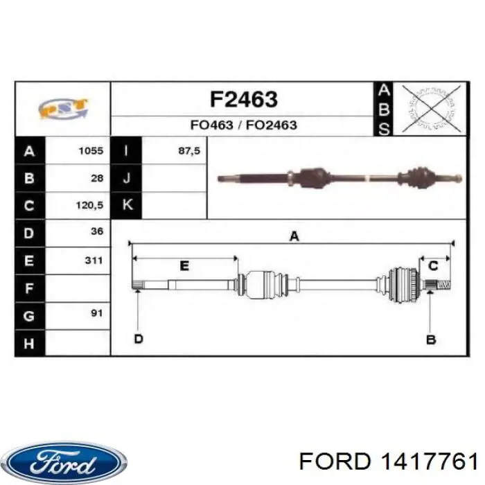 4507297 Ford semieixo (acionador dianteiro direito)