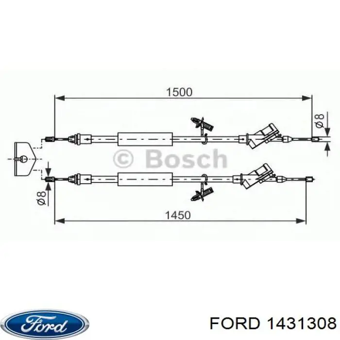 1431308 Ford трос ручного тормоза задний правый/левый