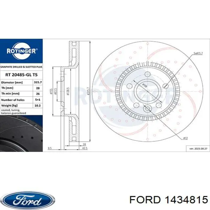 Передний тормозной диск Ford 1434815