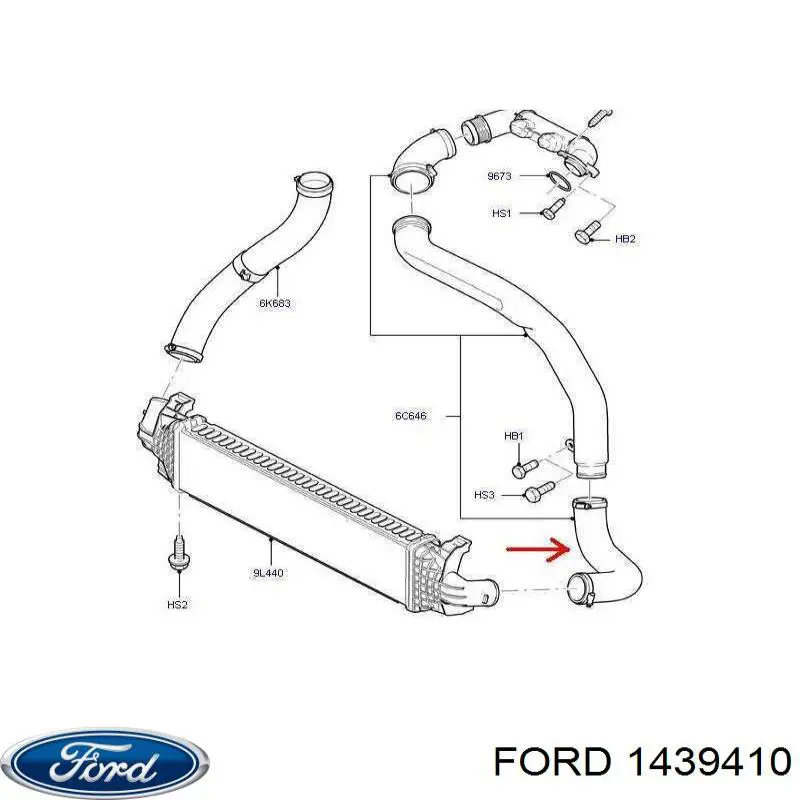 Шланг (патрубок) интеркуллера верхний левый 1439410 Ford