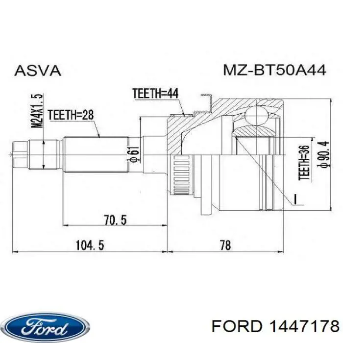 Полуось (привод) передняя левая 1447178 Mazda