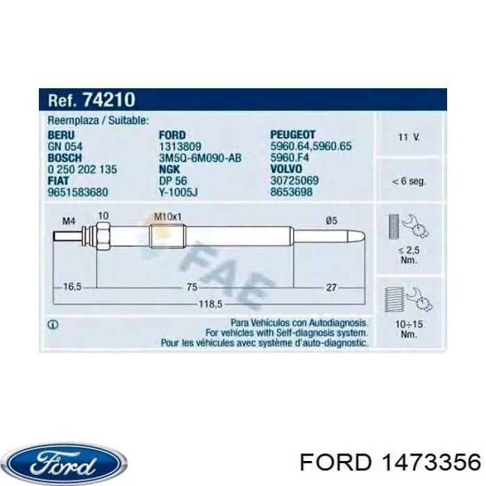 Свечи накала Ford 1473356 цена, от 11.75 USD