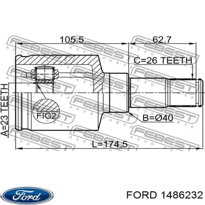 1486232 Ford шрус внутренний передний левый