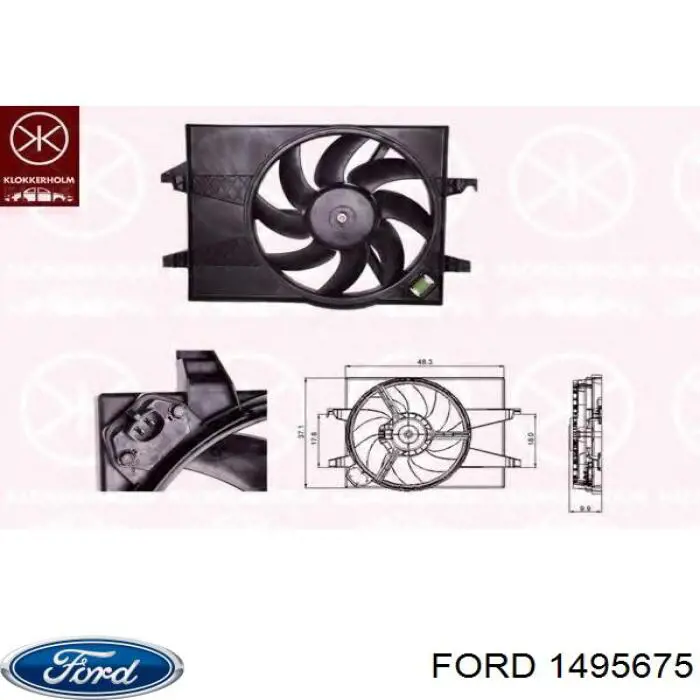 1495675 Ford диффузор радиатора охлаждения, в сборе с мотором и крыльчаткой