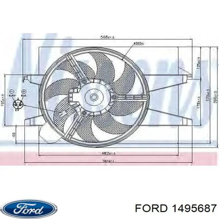 Диффузор радиатора охлаждения в сборе с крыльчаткой Ford 1479883