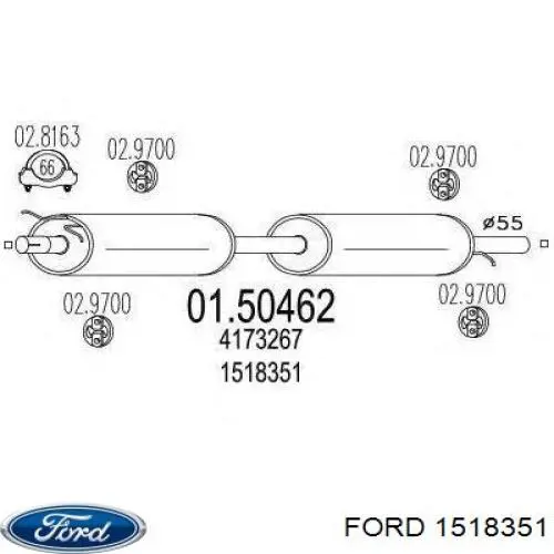 Центральная часть глушителя 1518351 Ford