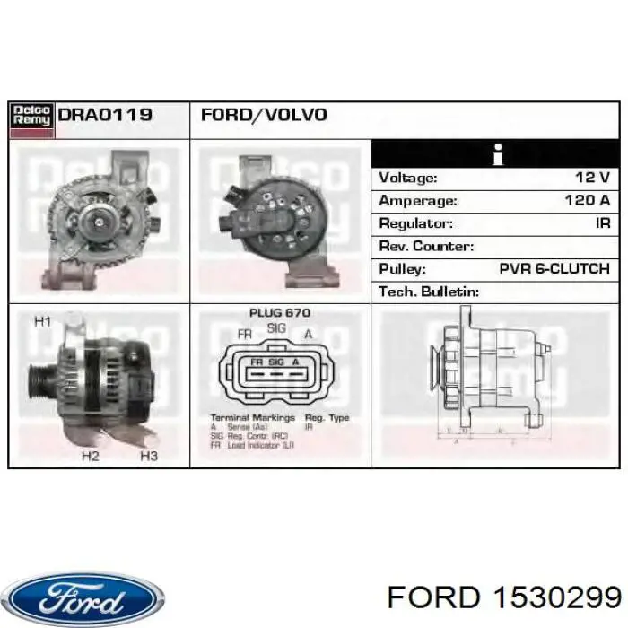 Генератор автомобиля Ford 1530299