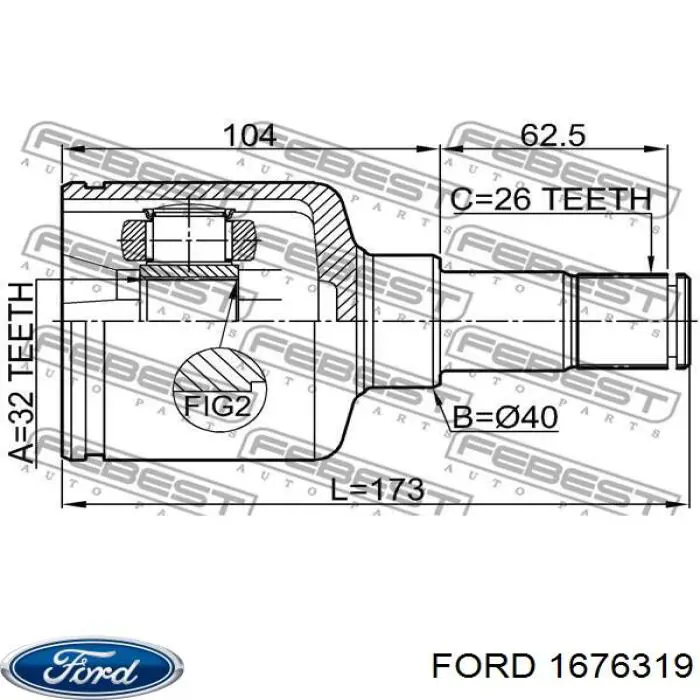 ШРУС внутренний передний левый Ford 1676319