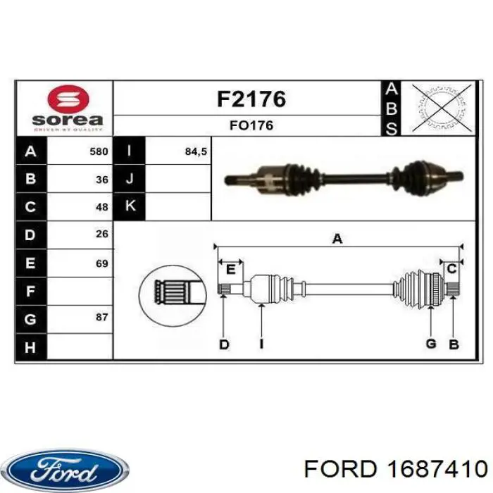 1687410 Ford полуось (привод передняя левая)