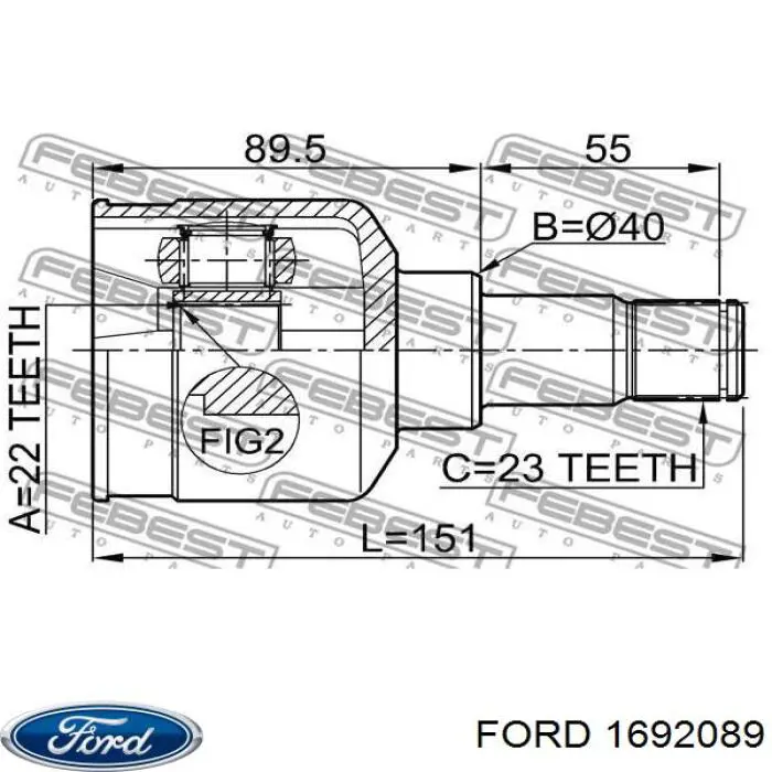 Шарнир угловых скоростей передний левый Ford 1692089 цена, от 74.62 USD