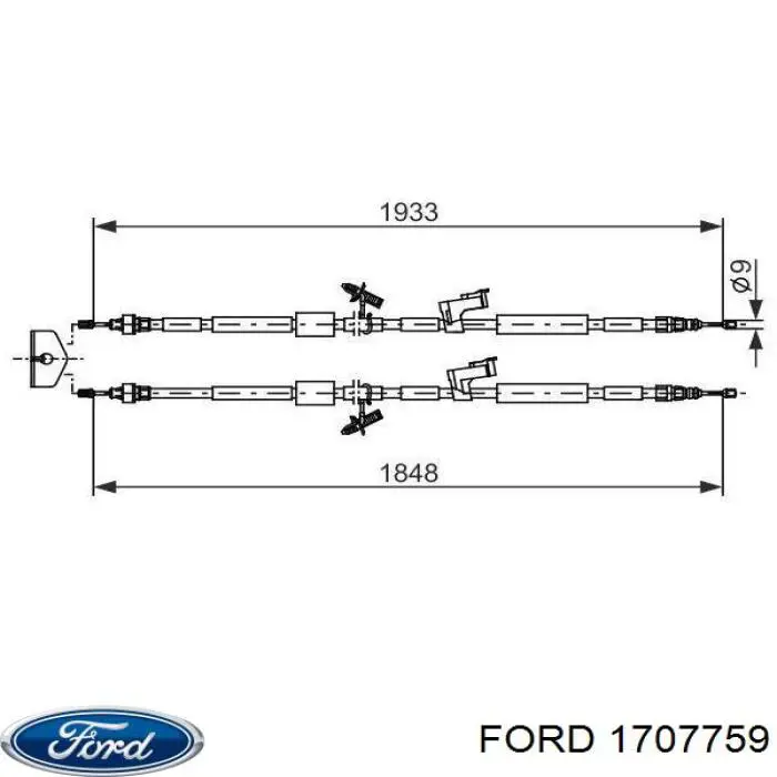 1707759 Ford Трос ручного тормоза задний правый/левый