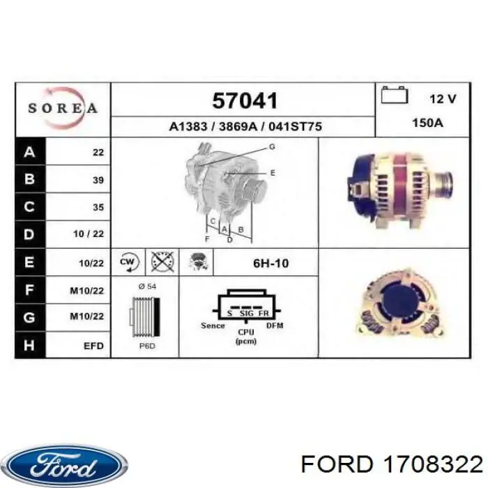 Автомобильный генератор Ford 1708322 цена, от 102.62 USD