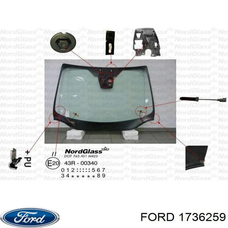 1736259 Ford лобовое стекло
