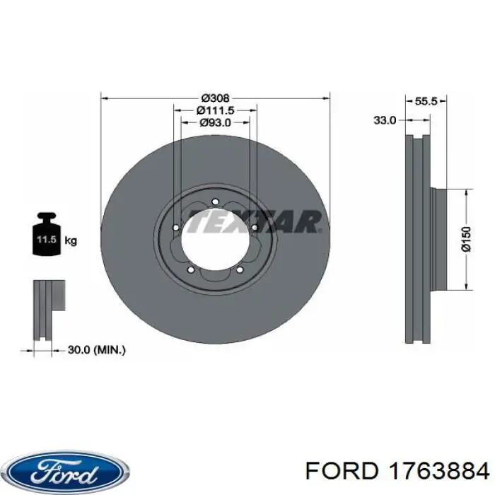 1763884 Ford disco do freio dianteiro