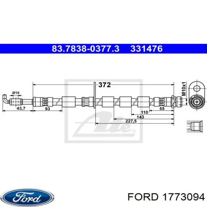 Шланг тормозной передний, левый Ford 1718847 цена, от 12.01 USD