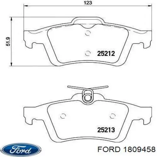 1809458 Ford sapatas do freio traseiras de disco