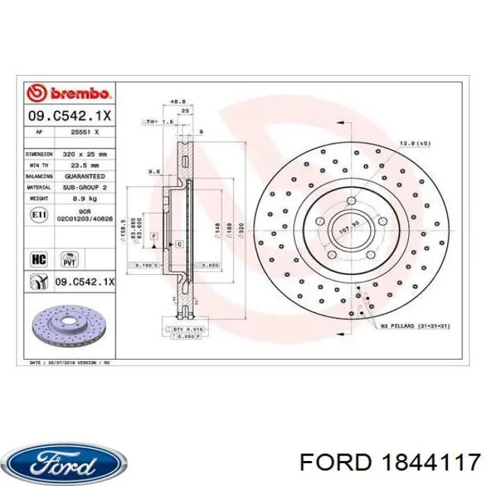 Тормоз дисковый передний Ford 1844117 цена, от 62.76 USD
