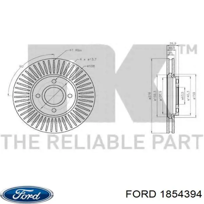 1854394 Ford disco do freio dianteiro