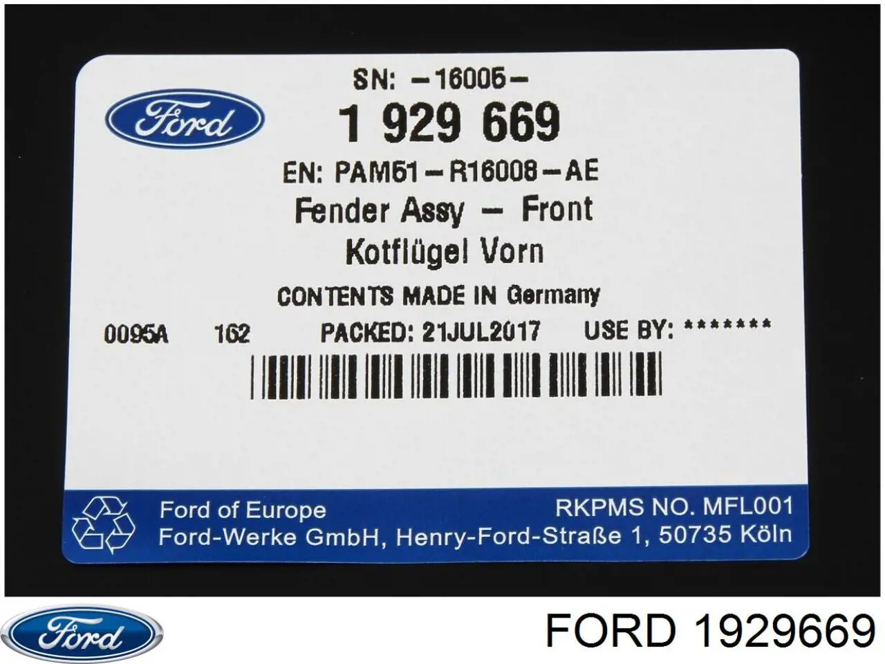 1929669 Ford Переднее правое крыло