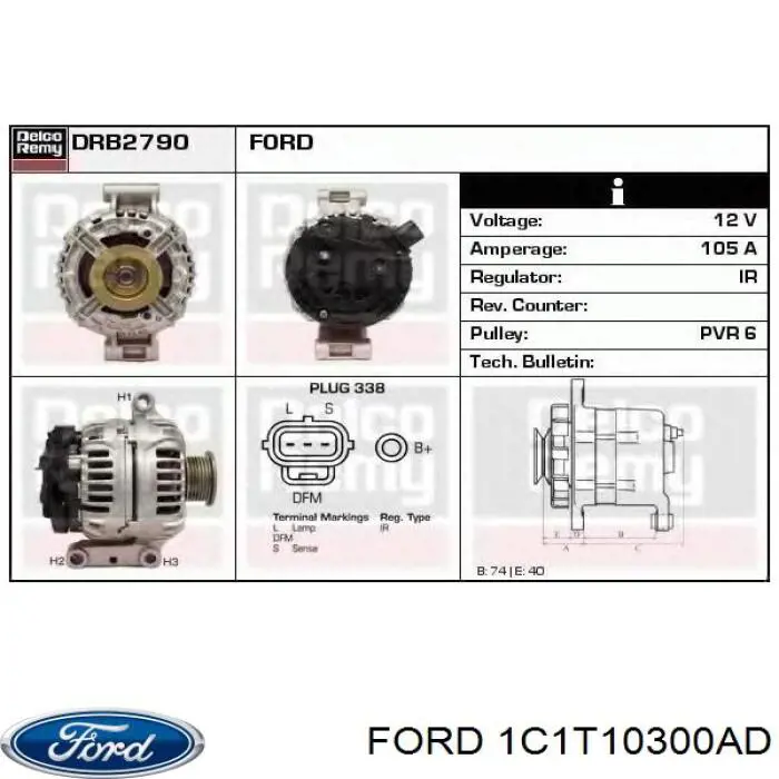 1C1T10300AD Ford генератор