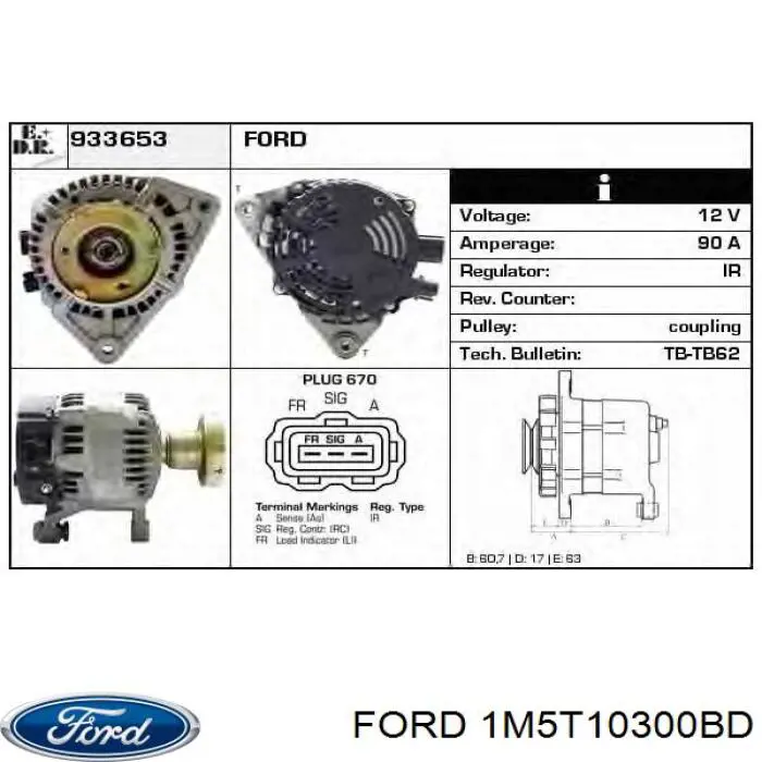 Автомобильный генератор Ford 1M5T10300BD цена, от 79.01 USD