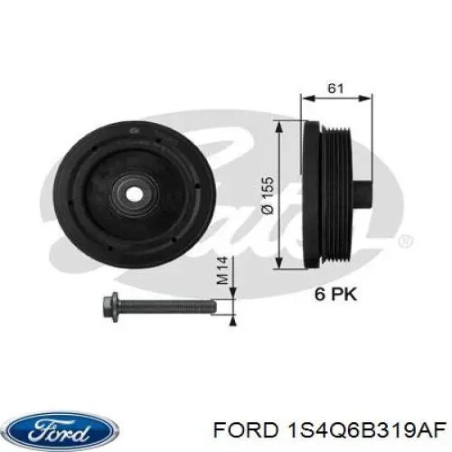 Купить 1S4Q6B319AF Ford Шкив-демпфер коленвала