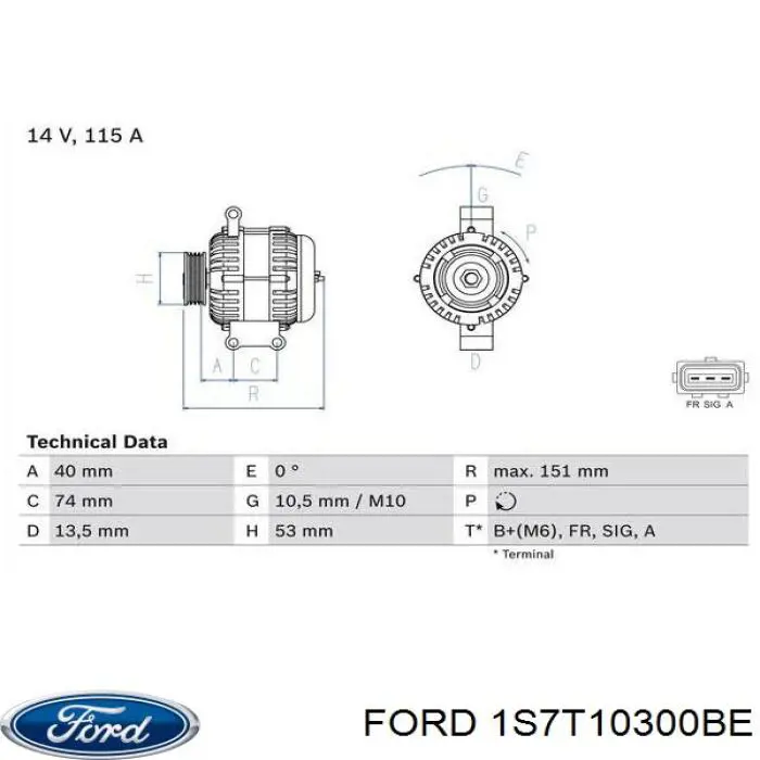 Купить 1S7T10300BE Ford Генератор