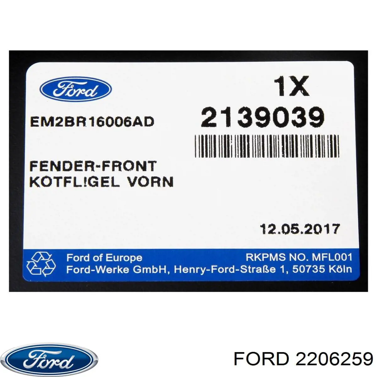 Крыло переднее левое Ford 2206259 цена, от 144.60 USD