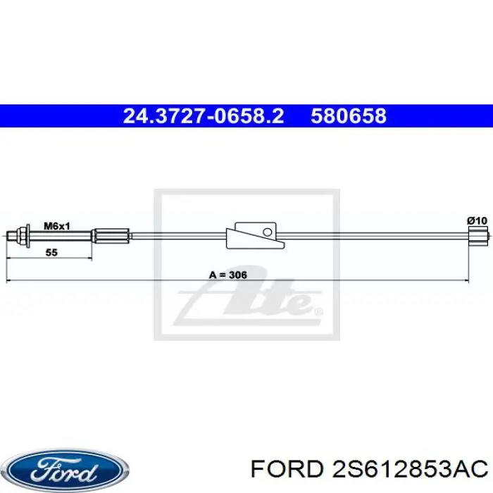 Купить 2S612853AC Ford Передний трос ручника