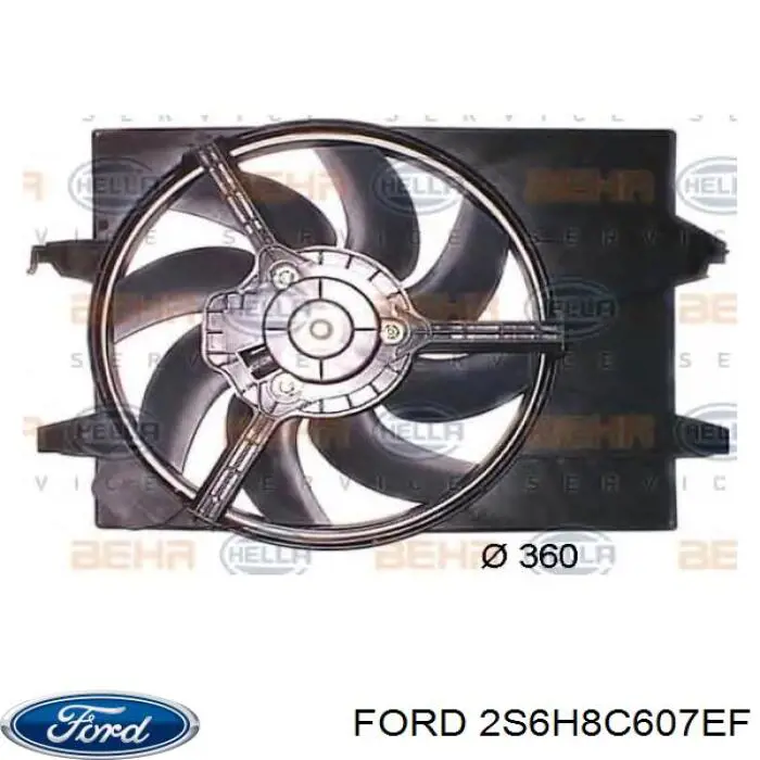 2S6H8C607EF Ford диффузор радиатора охлаждения, в сборе с мотором и крыльчаткой