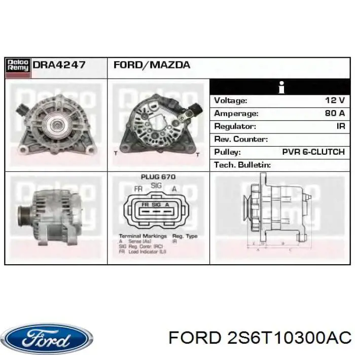 Автомобильный генератор Ford 2S6T10300AC цена, от 76.02 USD