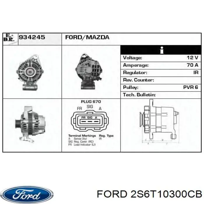 2S6T10300CB Ford Генератор автомобильный