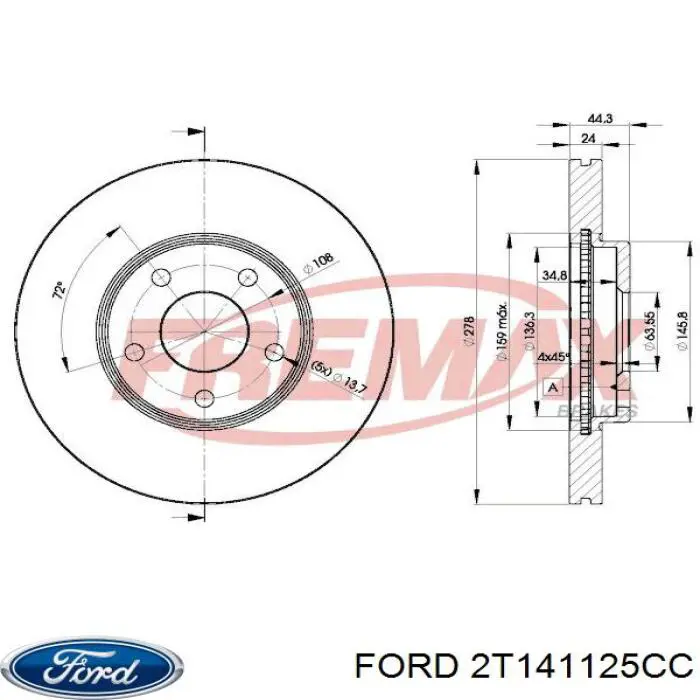 Передний тормозной диск Ford 2T141125CC