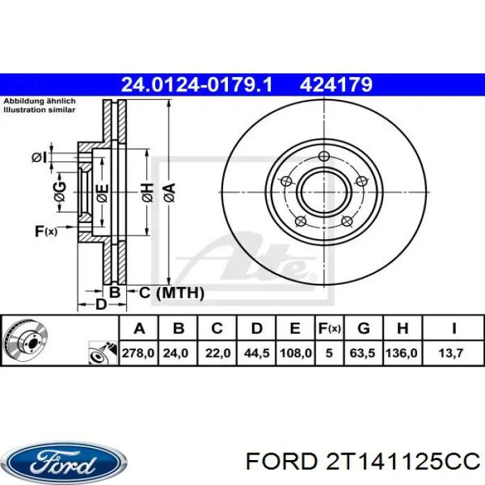 Тормоз дисковый передний Ford 2T141125CC цена, от 38.03 USD
