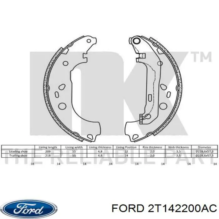 Задние барабанные колодки 2T142200AC Ford