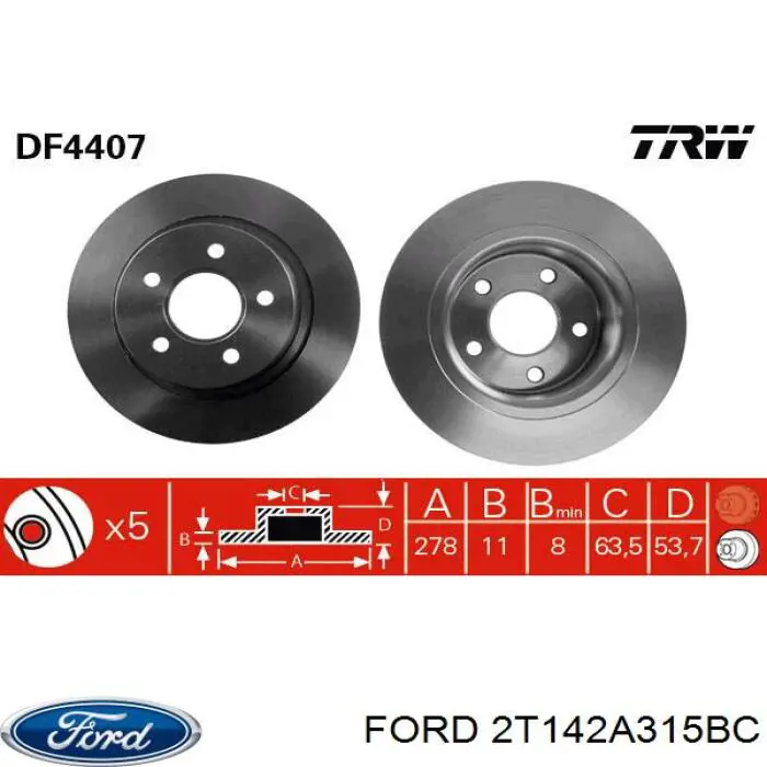 Задний дисковый тормоз Ford 2T142A315BC