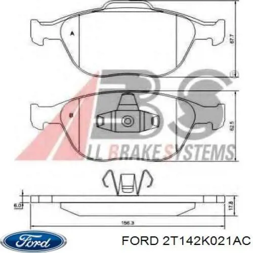 Передние тормозные колодки 2T142K021AC Ford