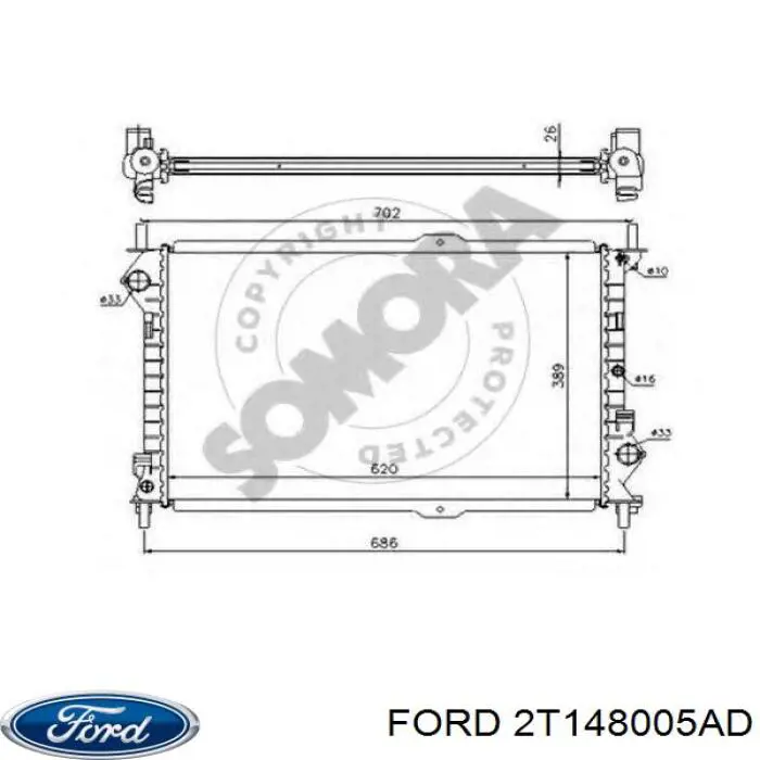 2T148005AD Ford radiador de esfriamento de motor