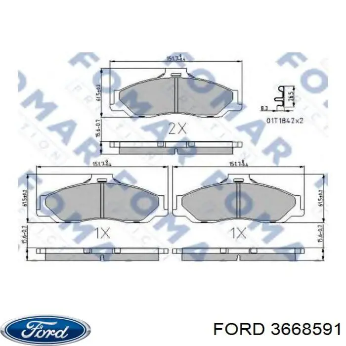 Передние тормозные колодки 3668591 Ford