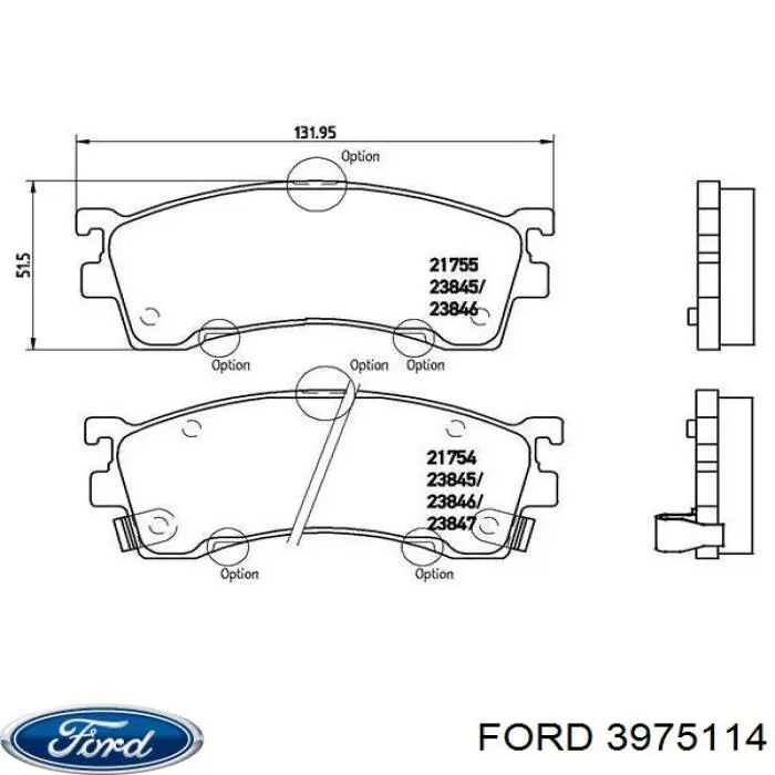 Передние тормозные колодки 3975114 Ford