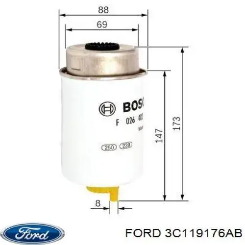 Купить 3C119176AB Ford Фильтр-отстойник топлива грубой очистки