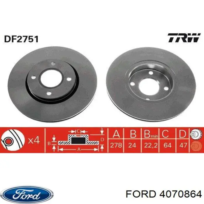 4070864 Ford диск тормозной передний