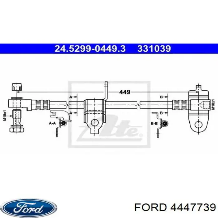 Купить 4447739 Ford Шланг тормозной передний левый