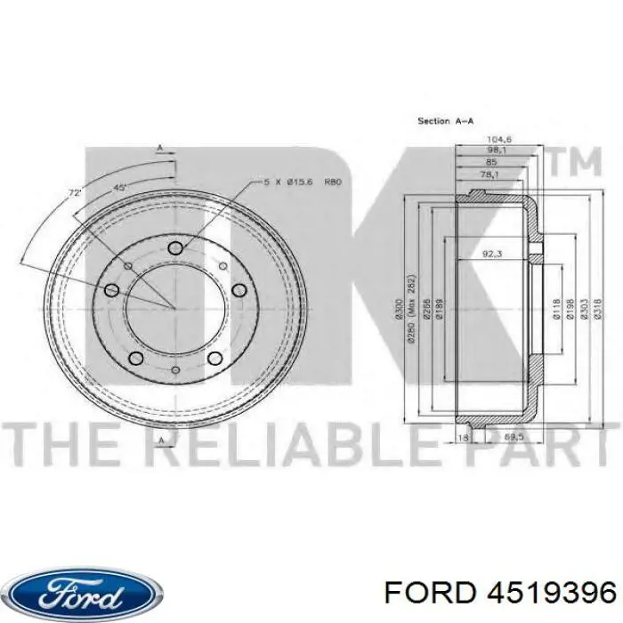 Тормозной барабан 4519396 Ford