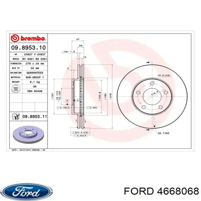 Тормоз дисковый передний Ford 4668068 цена, от 38.01 USD