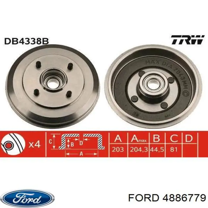 Тормозной барабан 4886779 Ford