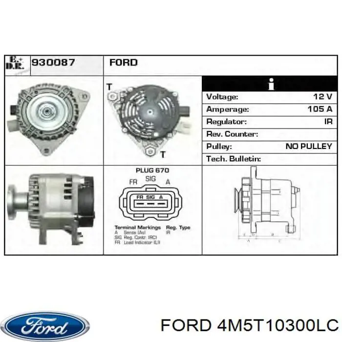 Купить 4M5T10300LC Ford Генератор