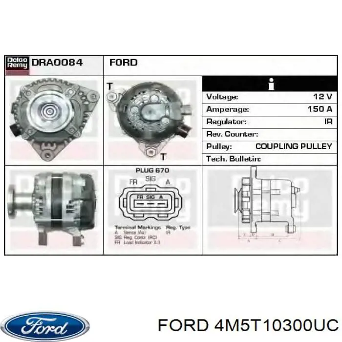 Автомобильный генератор Ford 4M5T10300UC цена, от 114.76 USD
