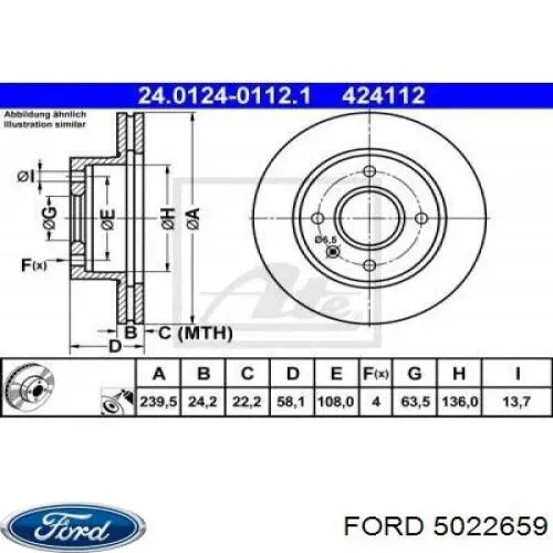 Передний тормозной диск Ford 5022659