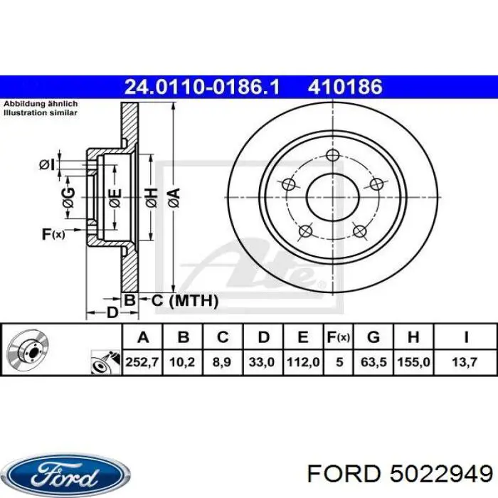 Тормозные диски 5022949 Ford